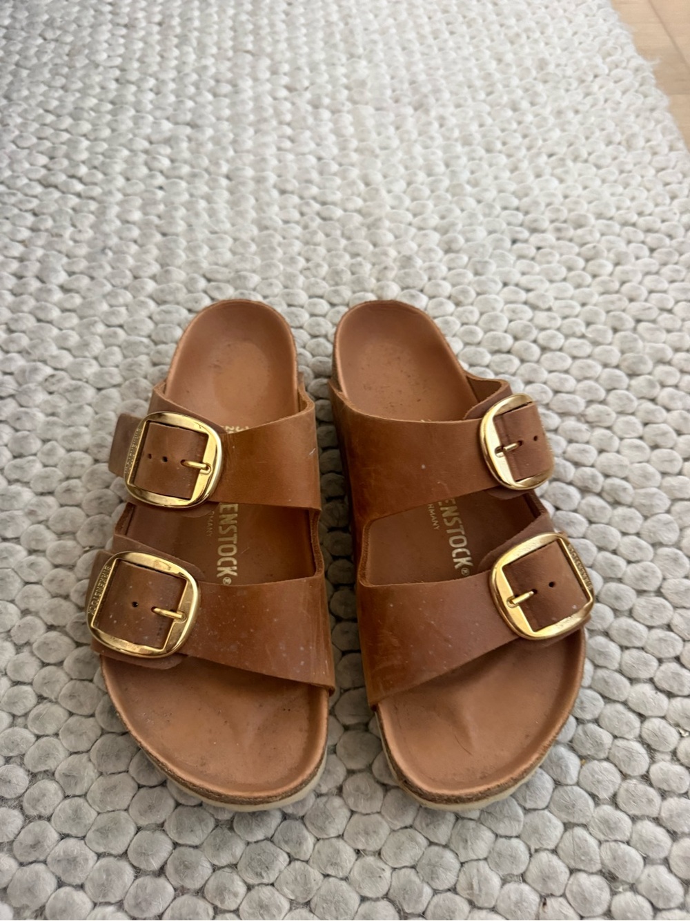 Birkenstock Kids Double-Buckle Sandals in Brown with Gold Buckles